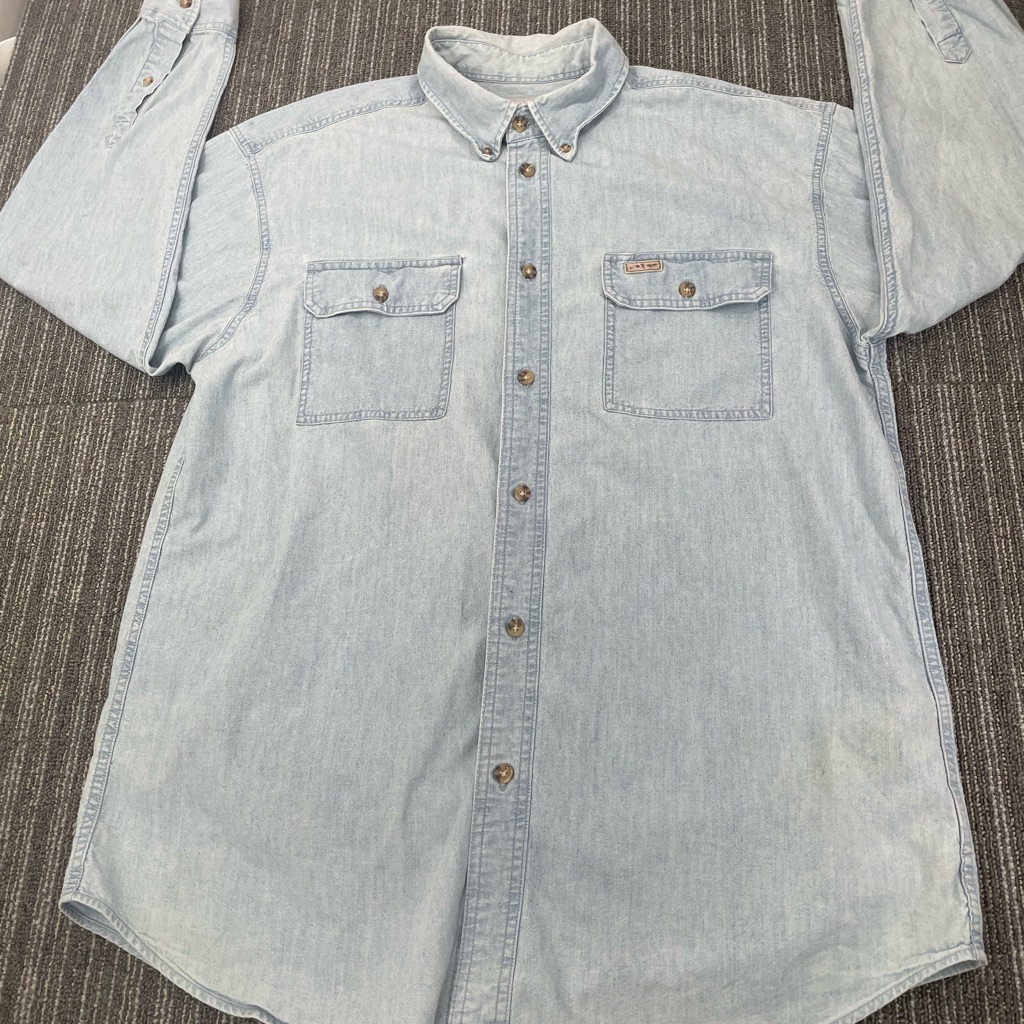 Vintage Carhartt Blue Casual Button Down Shirt Versatile Lightweight Design